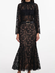 Black lace midi skirt