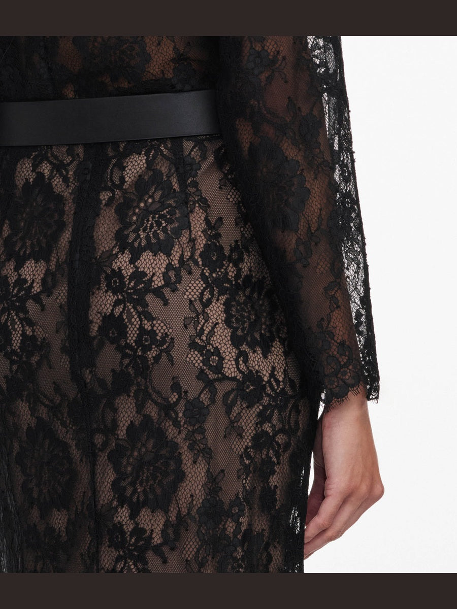 Black lace midi skirt