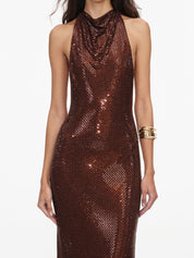 Brown rhinestone racer back maxi dress