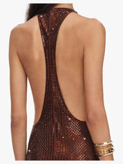 Brown rhinestone racer back maxi dress