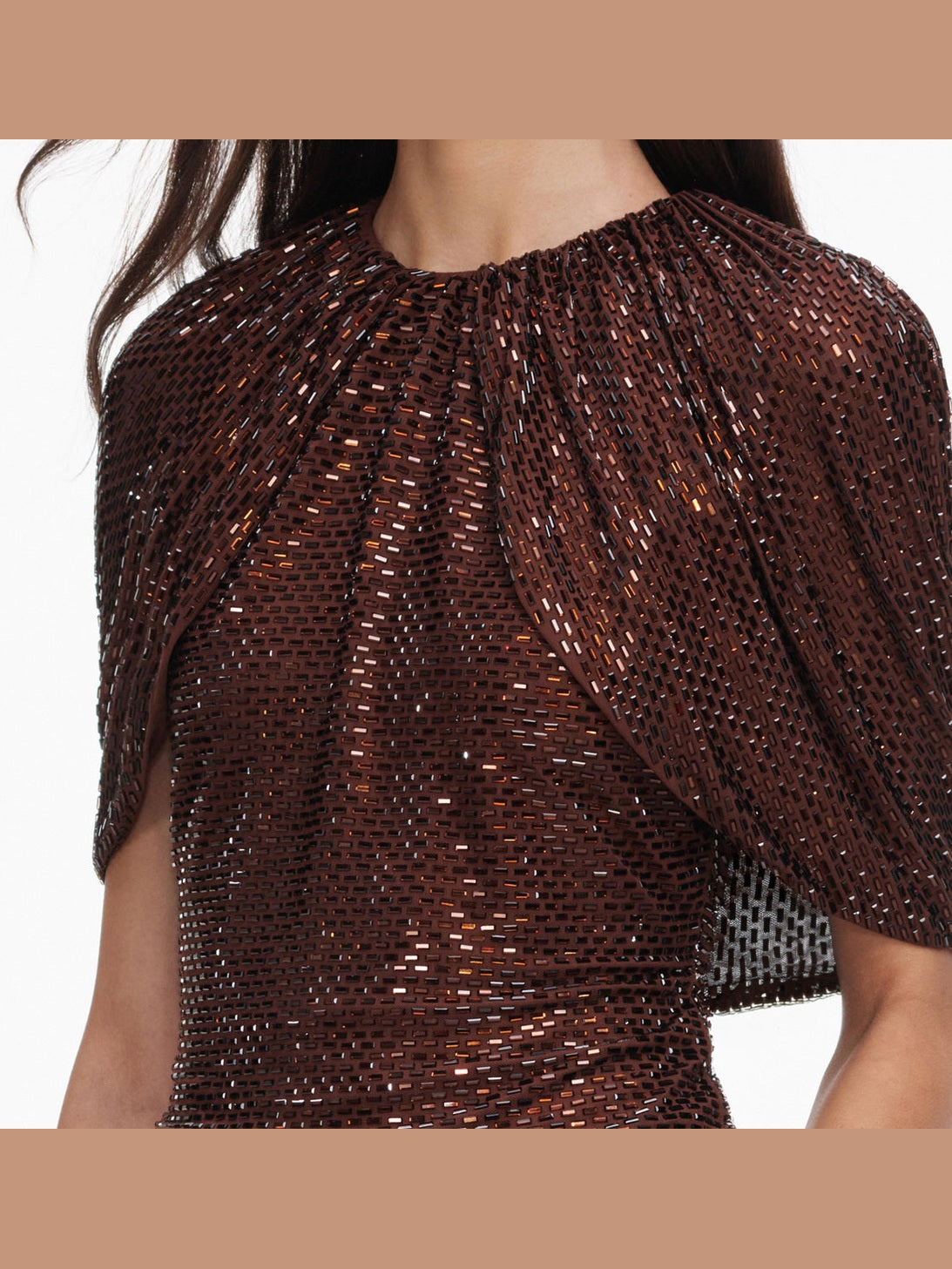 Brown rhinestone cape sleeve top