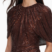 Brown rhinestone cape sleeve top