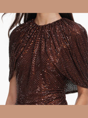 Brown rhinestone cape sleeve top