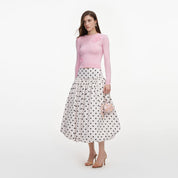 Cream polka dot taffeta midi skirt