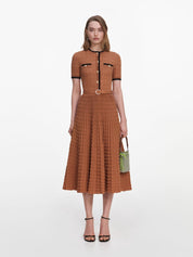 Brown pointelle knit midi dress