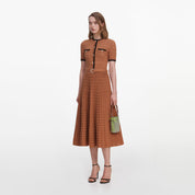 Brown pointelle knit midi dress