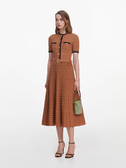 Brown pointelle knit midi dress