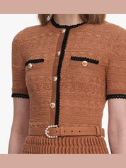 Brown pointelle knit midi dress