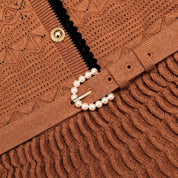 Brown pointelle knit midi dress