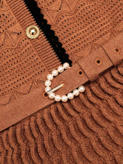 Brown pointelle knit midi dress