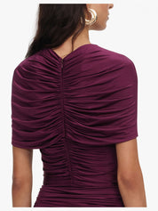 Burgundy jersey gathered midi dress