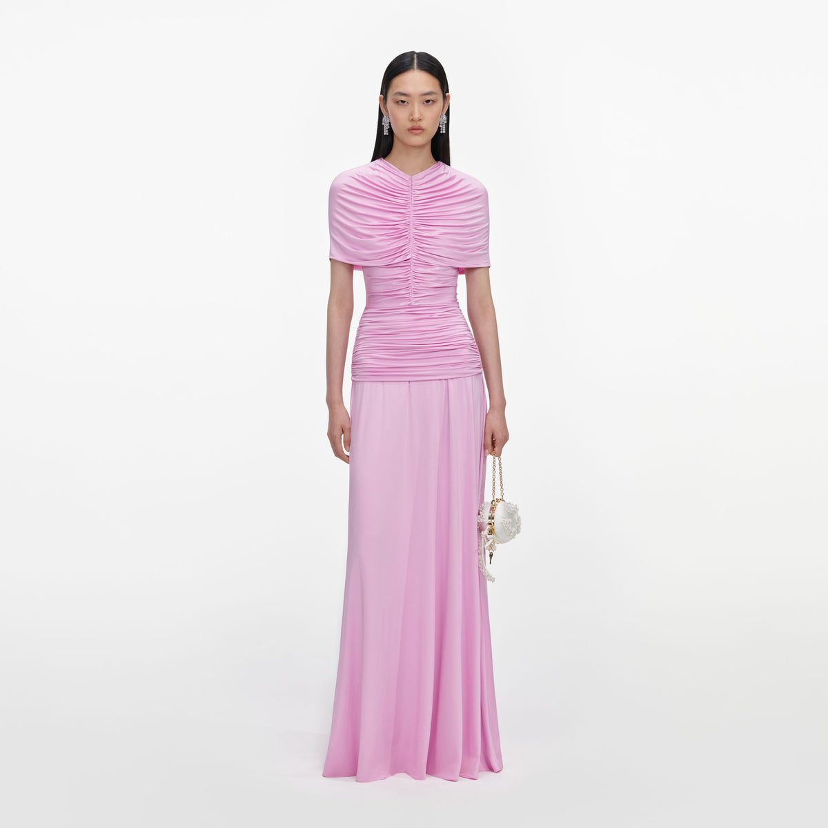 Pink jersey gathered maxi dress