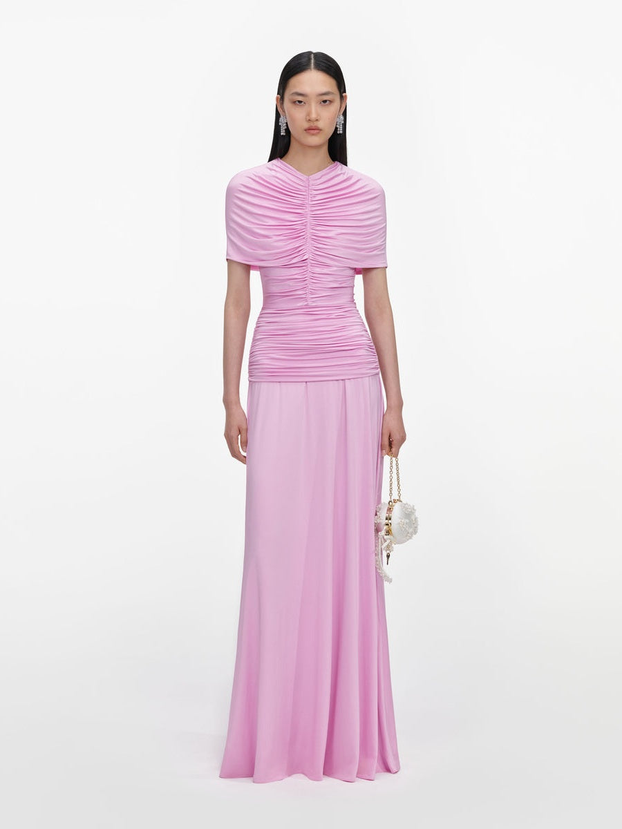 Pink jersey gathered maxi dress