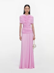 Pink jersey gathered maxi dress