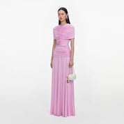 Pink jersey gathered maxi dress