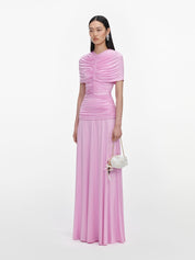 Pink jersey gathered maxi dress