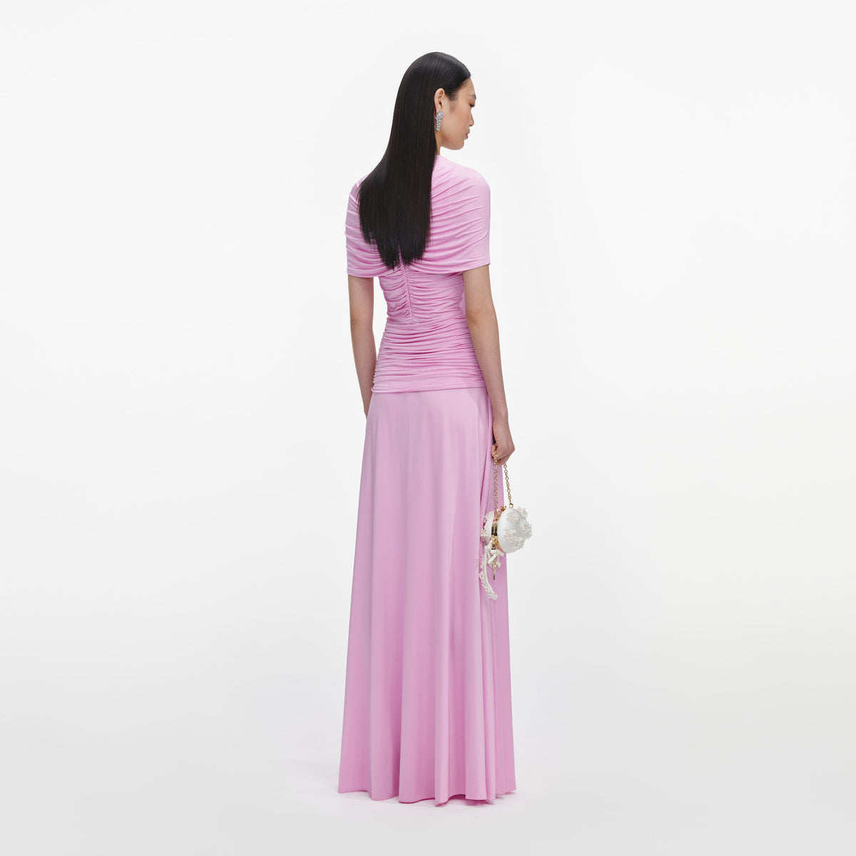 Pink jersey gathered maxi dress