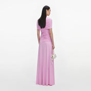 Pink jersey gathered maxi dress