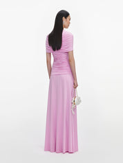 Pink jersey gathered maxi dress