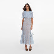 Blue lace cape midi dress
