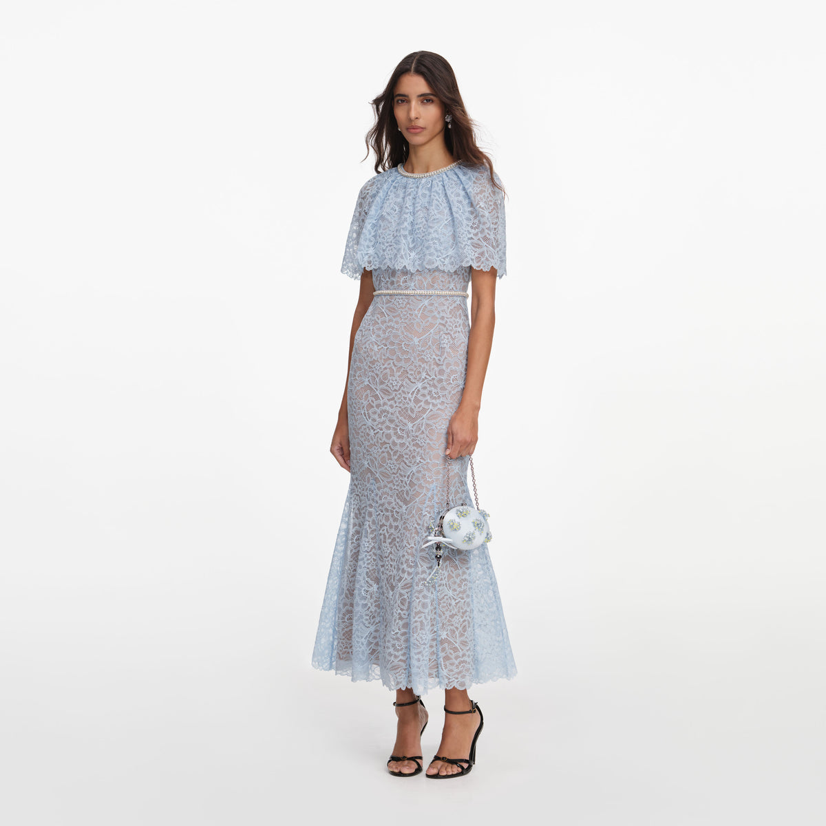 Blue lace cape midi dress