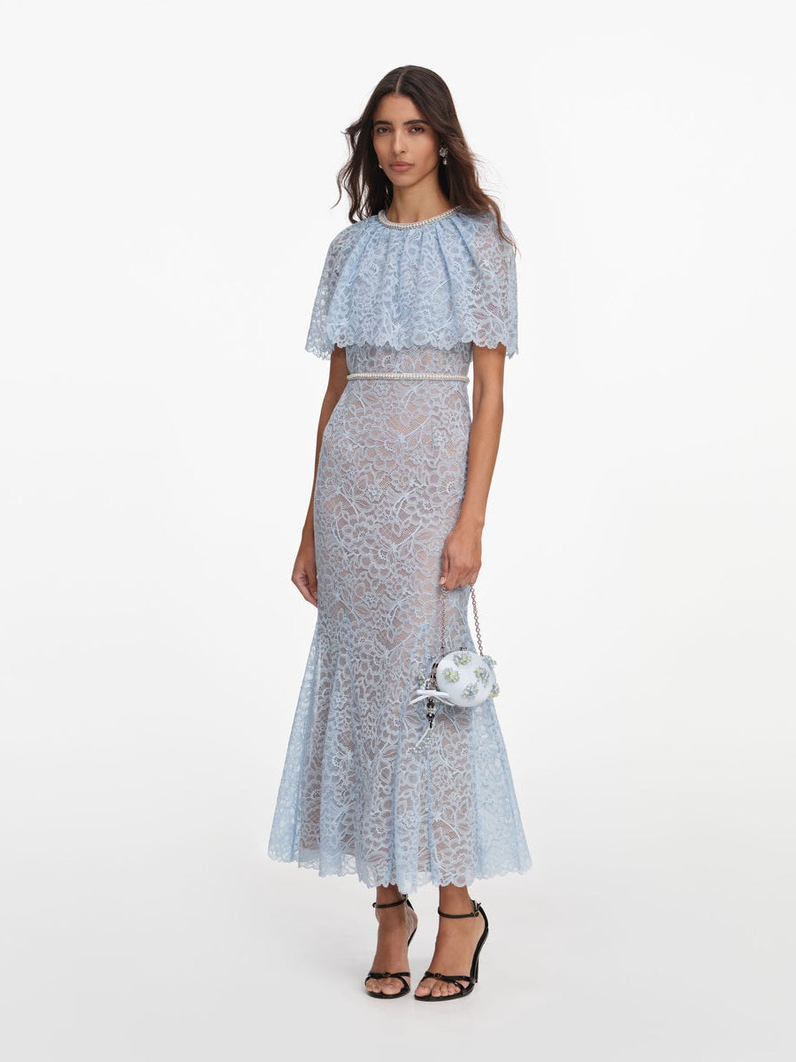 Blue lace cape midi dress