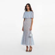 Blue lace cape midi dress