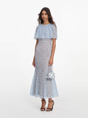 Blue lace cape midi dress