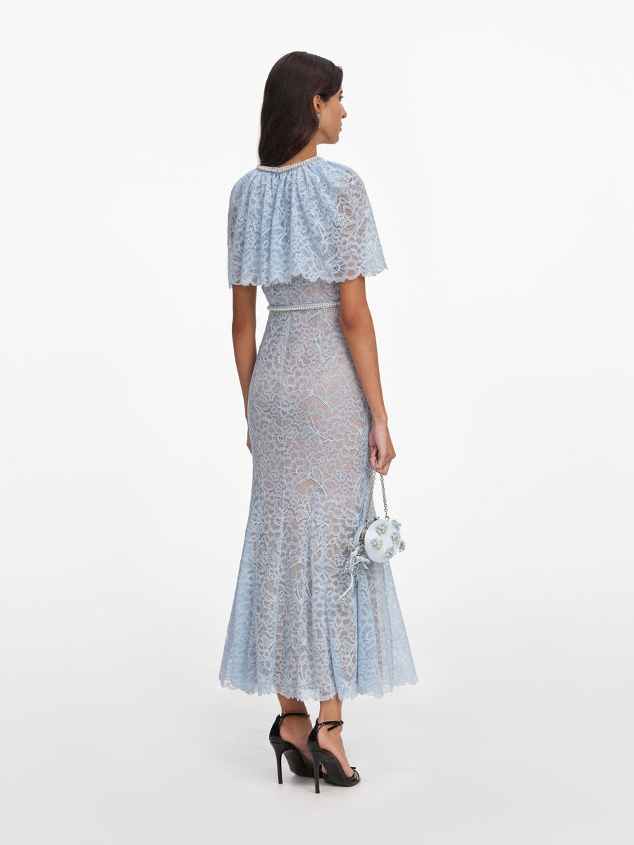 Blue lace cape midi dress