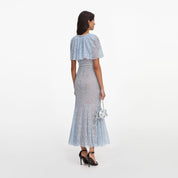 Blue lace cape midi dress