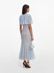Blue lace cape midi dress