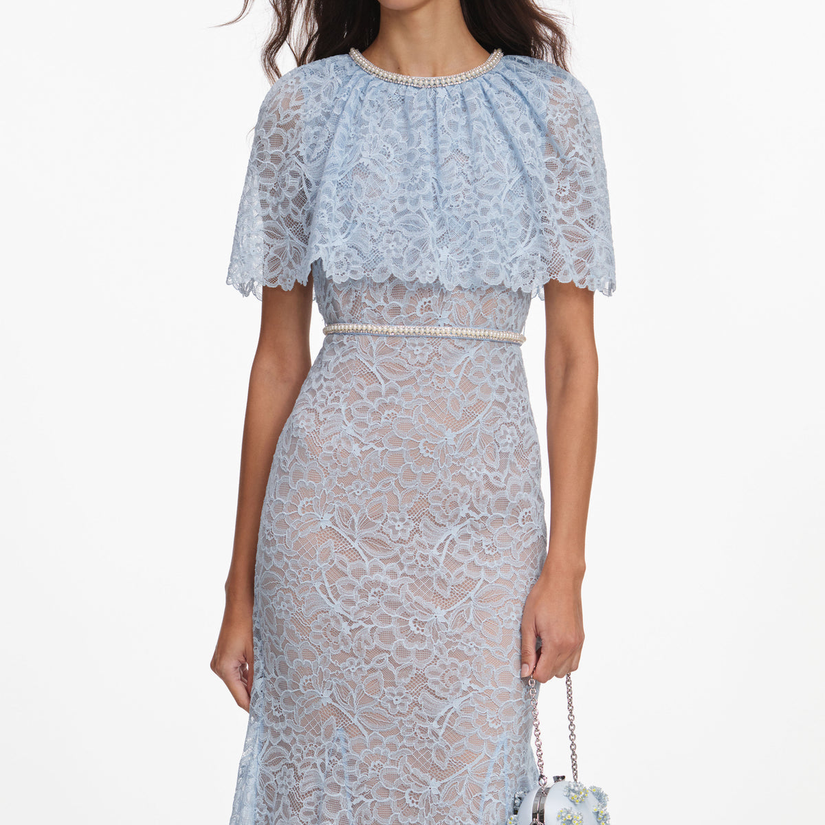 Blue lace cape midi dress