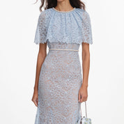 Blue lace cape midi dress