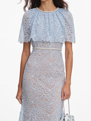 Blue lace cape midi dress