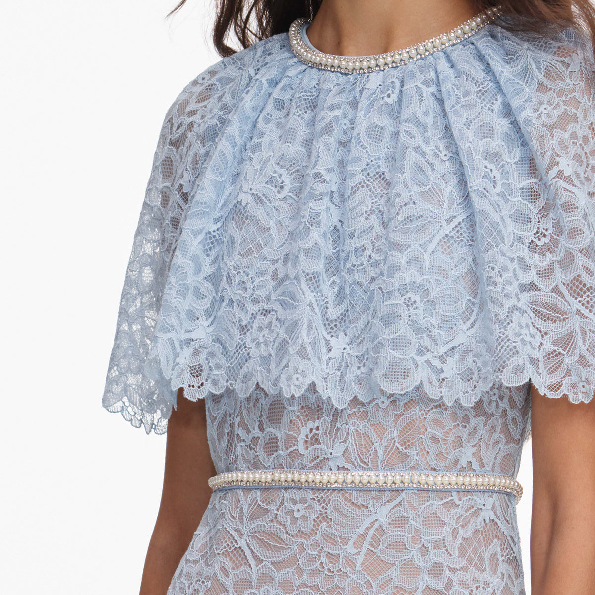 Blue lace cape midi dress