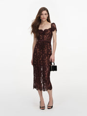 Brown floral lace midi dress