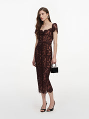 Brown floral lace midi dress