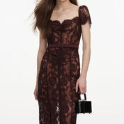 Brown floral lace midi dress