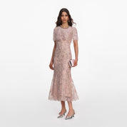 Pink embellished cape midi dress