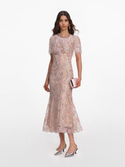 Pink embellished cape midi dress