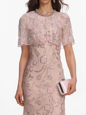 Pink embellished cape midi dress