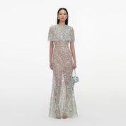 Mint embellished cape maxi dress