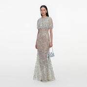 Mint embellished cape maxi dress