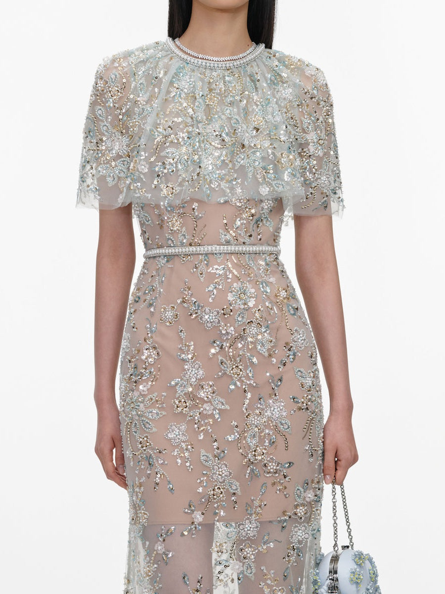 Mint embellished cape maxi dress