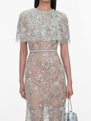 Mint embellished cape maxi dress