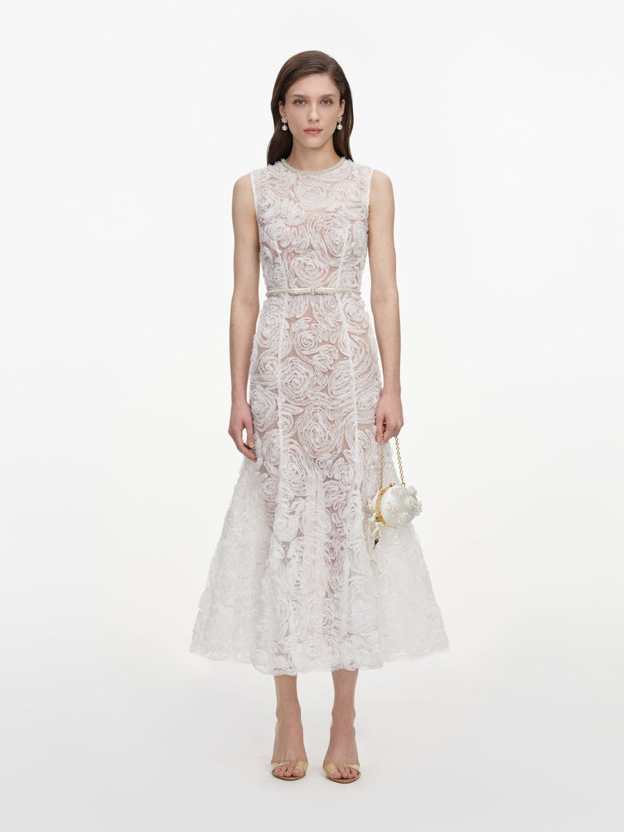 White tulle lace midi dress