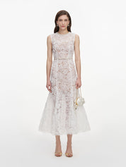 White tulle lace midi dress