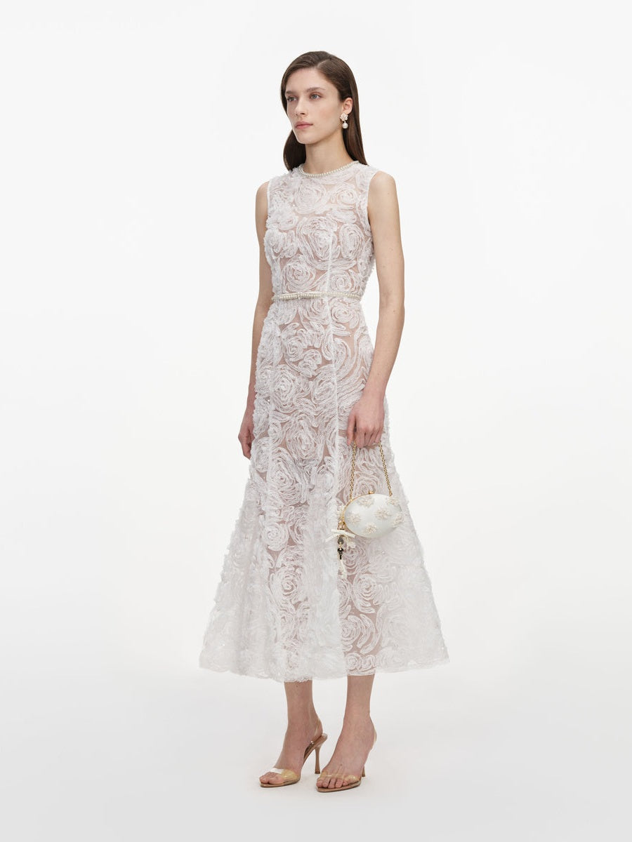 White tulle lace midi dress