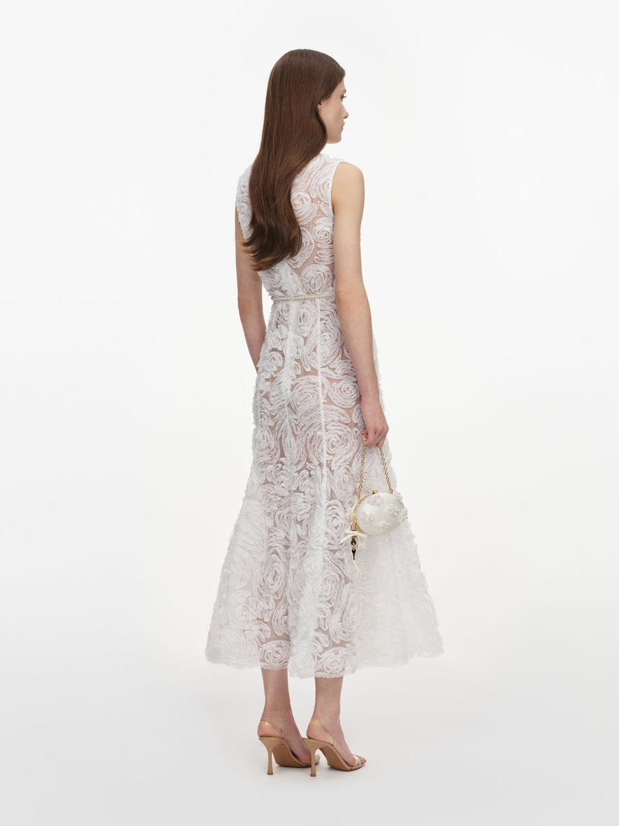 White tulle lace midi dress