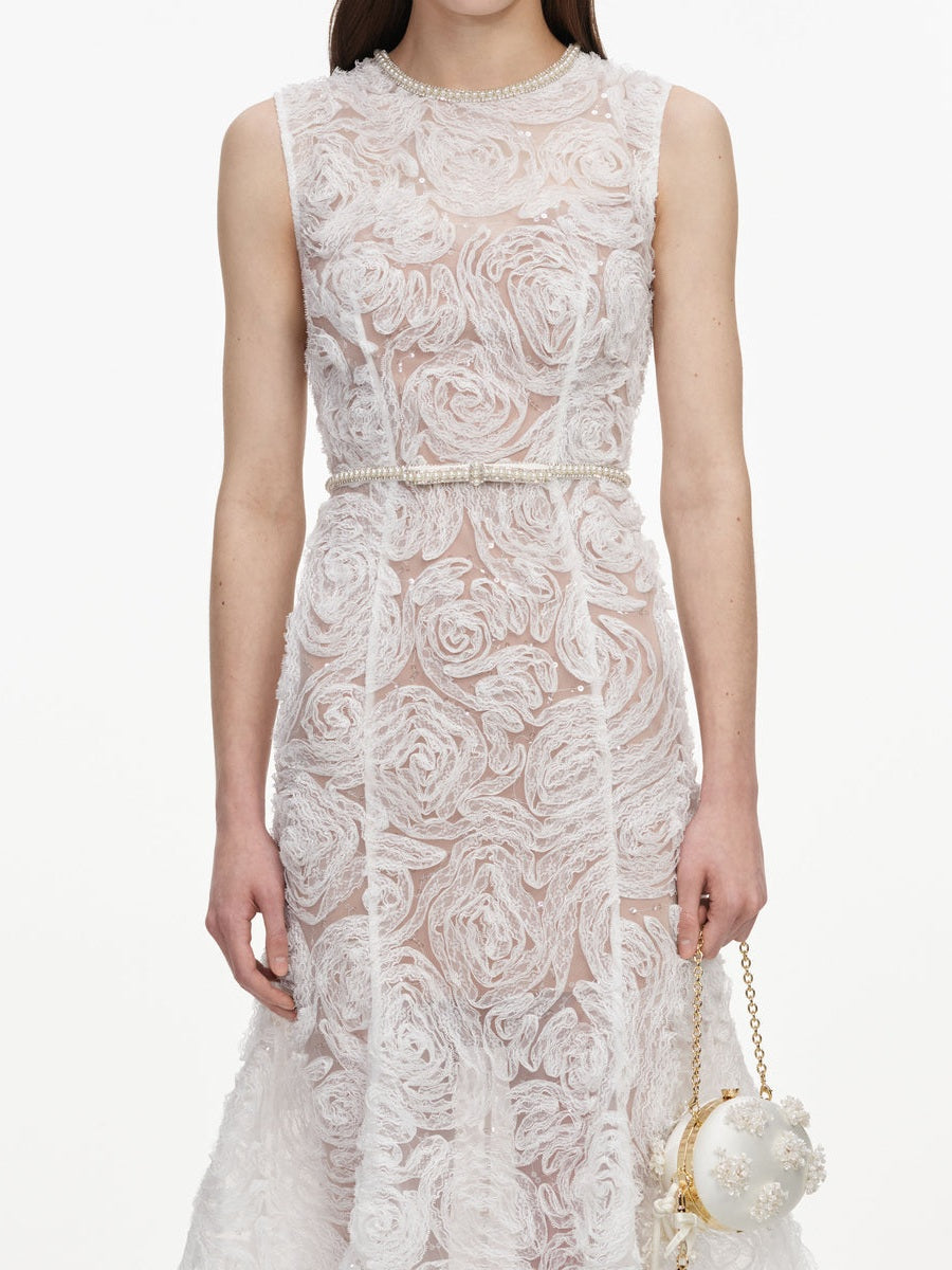 White tulle lace midi dress